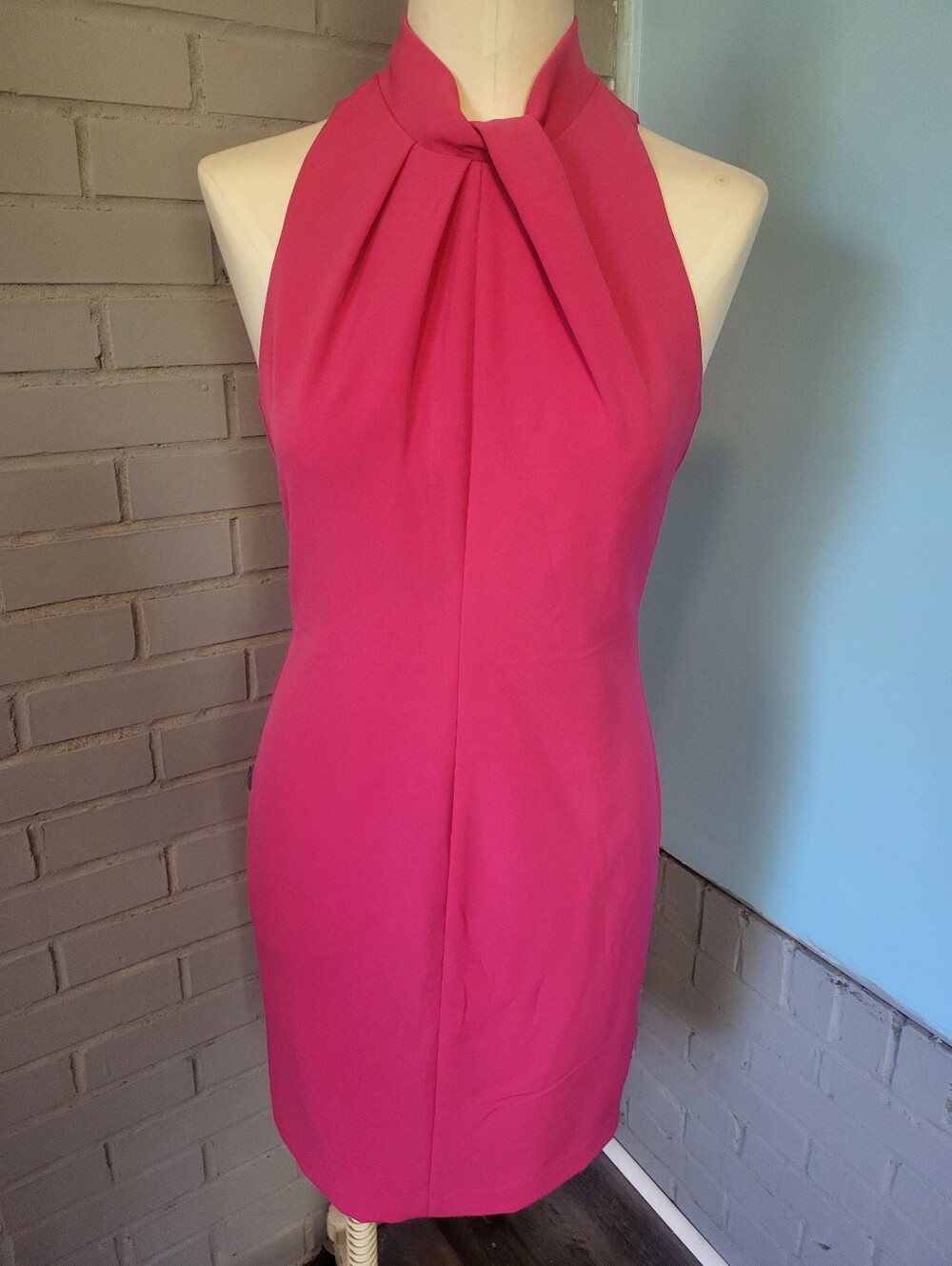 Black Halo Hot Pink Halter Sheath Dress